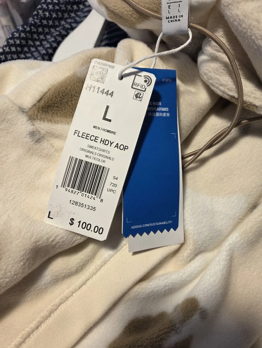 Adidas NEW R.Y.V Cream Camo Fleece Hoodie Men's L  $100